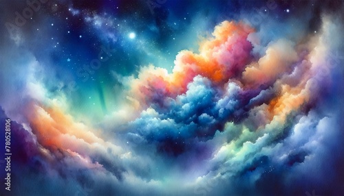 Fantasy Clouds in Summer Night Sky Watercolor Background  Generative AI