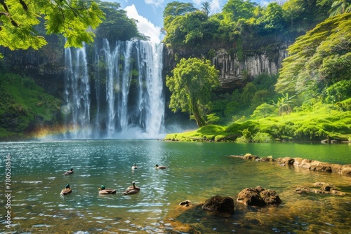 Emerald Tranquility  Waterfall Oasis with Serene Waters