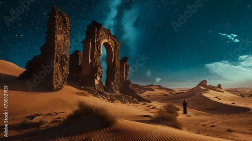 Mystical Night in the Desert Wasteland./n