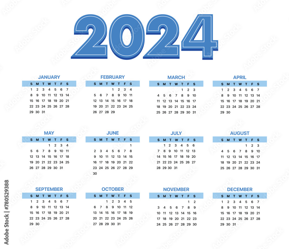 2024 Calendar Horizontal White Background 2024 Calendar Horizontal White Background