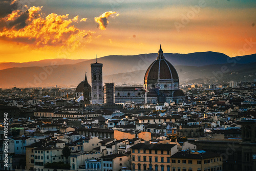 Picturesque Florence in the golden lights of a setting sun 