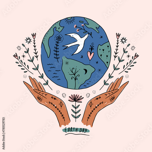 Every day Earth Day vector lettering label eco illustration, social poster, banner, postcard or leaflet for environment safety celebration. Saving the planet theme, human protect our planet Earth art