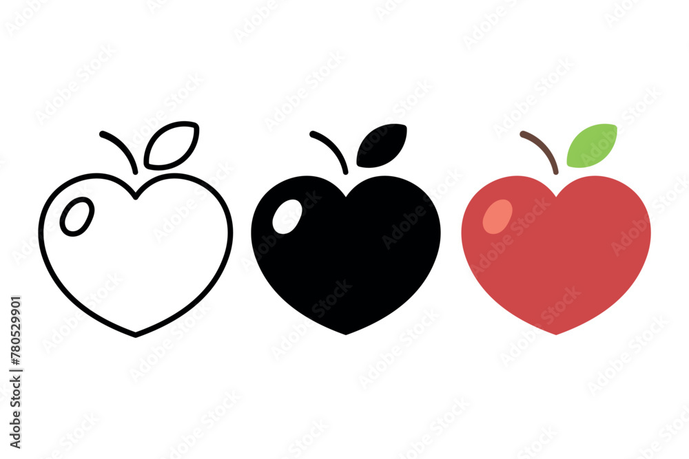 Fototapeta premium Apple Heart Shape Outline Glyph Flat
