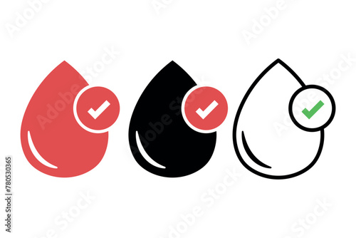 Blood Droplet Check Mark Outline Glyph Flat