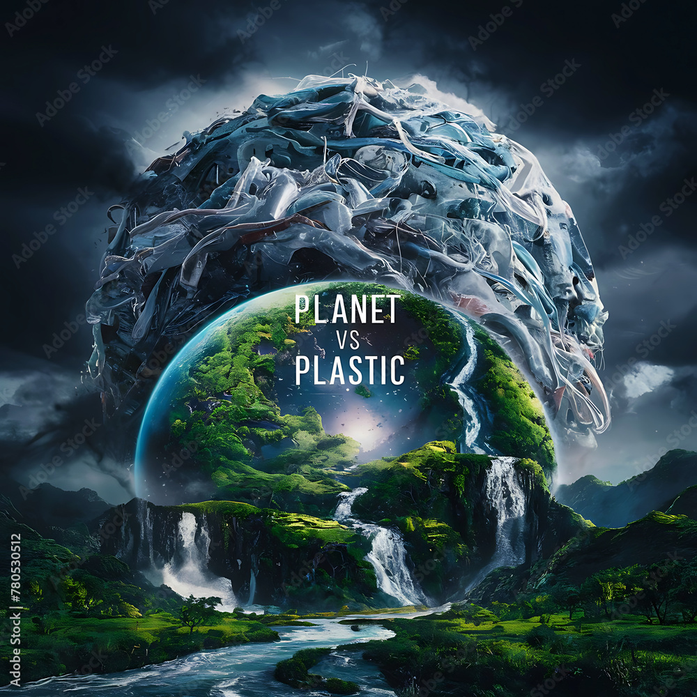 Fototapeta premium Green globe earth day concept Planet vs. Plastics , Earth day 2024
