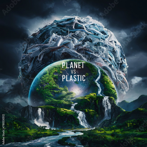 Green globe earth day concept Planet vs. Plastics , Earth day 2024