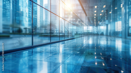 Blurred glass wall of modern business office building at the business center use for background in business concept. Blur corporate business office. Abstract office windows background