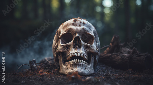 human skull on forest