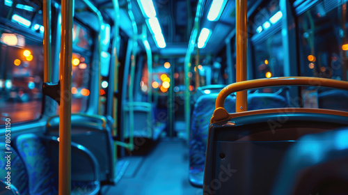 Interior of a empty Bus at Night