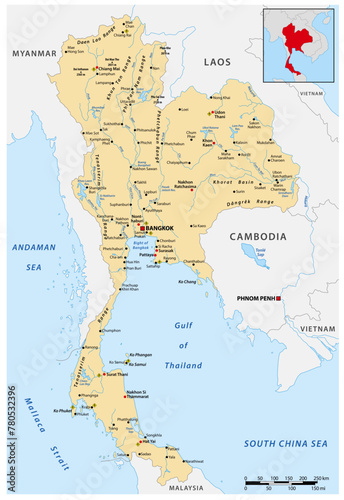 Detailed vector map of the Asian state of Thailand