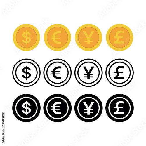 Dollar Pound Euro And Yen Coins