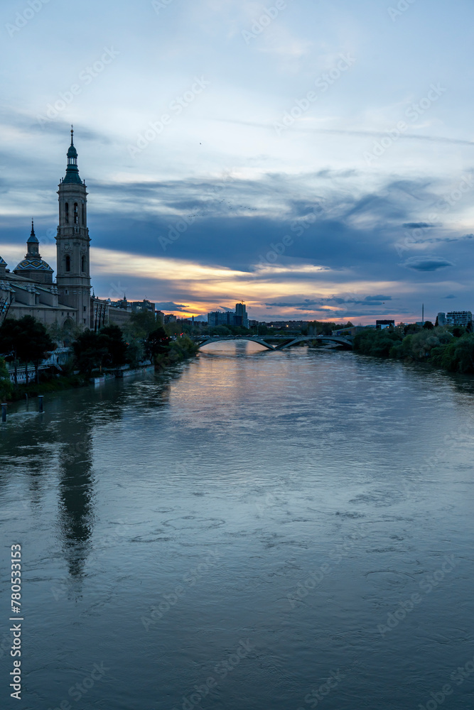 Basilica del Pilar by the River at Dusk, Zaragoza