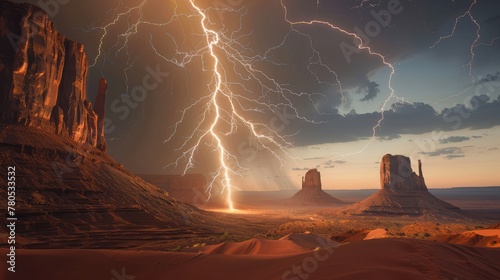 Flash lighting on desert 