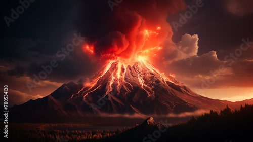 Volcanic eruption. Scenic view of volcanic mountain 