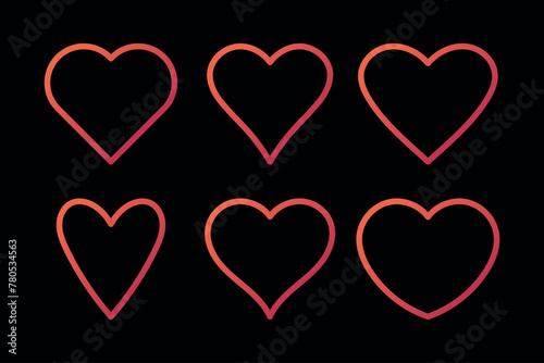 Gradient Outline Hearts on Black Background