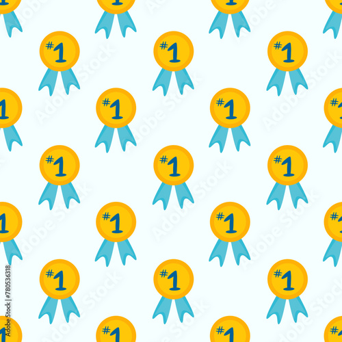 Seamless Pattern with Medal number one. Vector flat illustration.