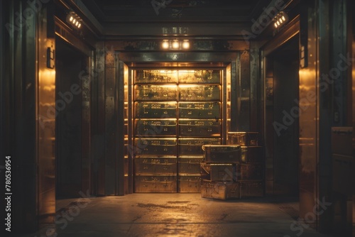 View into a gold vault with rows of gold bars, a visual metaphor for wealth and secure investments 