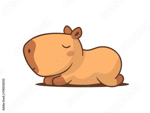 Cute lazy capybara sleeping vector cartoon illustration isolated on white © Zoran Milic