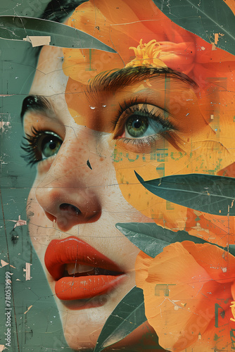 collage with beautiful young woman with a creative design
