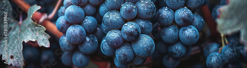 Fresh Dewy Grapes on Vine Ripe Fruit Cluster Close-Up photo