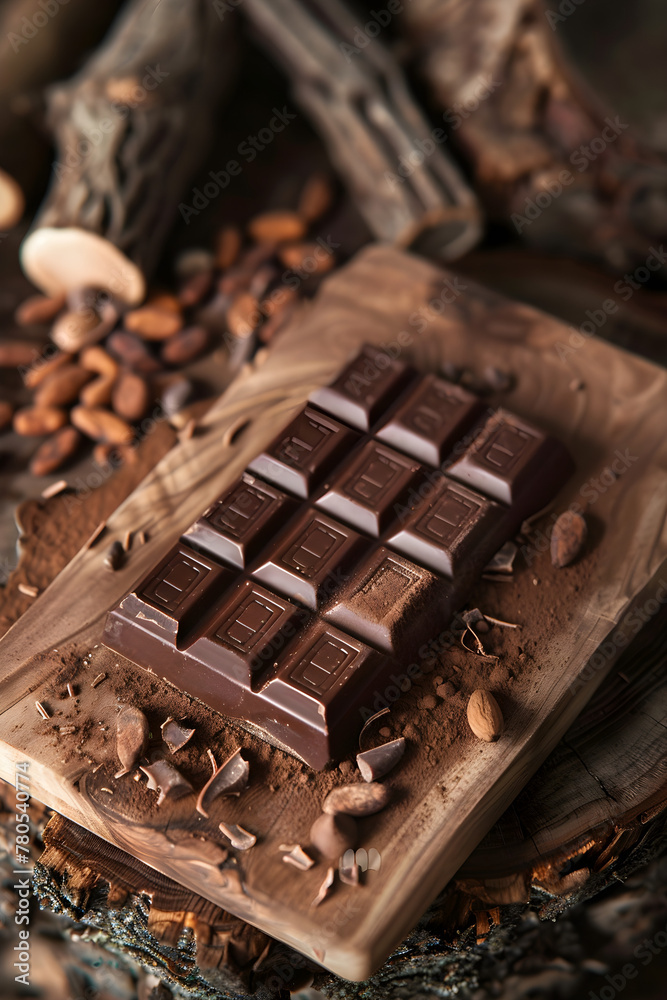 Milk chocolate on a wooden board Milk chocolate on a wooden board