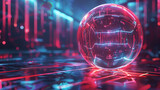 glowing transparent sphere on abstract futuristic digital technology background, illuminating the scene with a sci-fi aesthetic - 3d rendering

