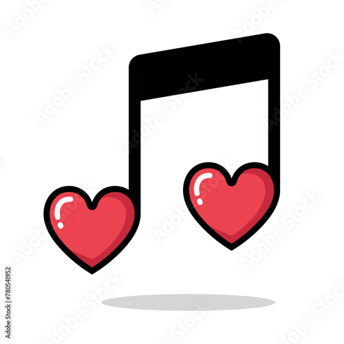 Music Note With Heart Cartoon Style