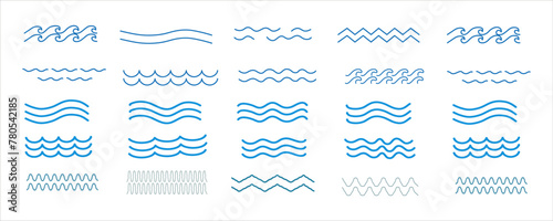 Water wave, sea wave set. Zigzag line. Water logo, symbol vector collection.