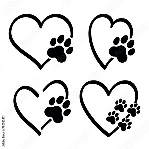 Paw Prints Hearts Doodles Set
