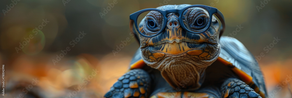 Turtle Wearing Sunglasses in Autumn Forest Ambiance
