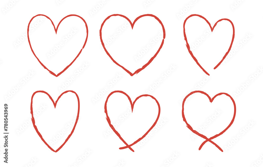 Set of Red Paint Stroke Hearts