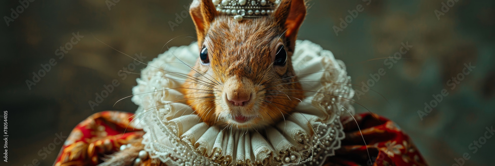 Naklejka premium Regal Squirrel in Elizabethan Attire: A Whimsical Portrait