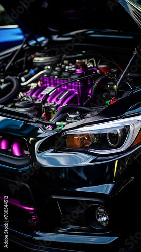 Customized intake manifold of a high-performance vehicle gleams under precise studio lighting © Tatiana