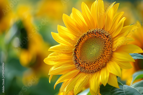 Vibrant Sunflower in Full Bloom Against Blurred Background