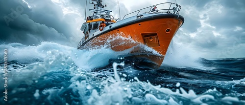 Braving the Waves: A Rescue Operation Amidst the Turmoil of the Sea. Concept Sea Rescue, Brave Act, Turbulent Waters, Courage Under Pressure, Saving Lives © Ян Заболотний