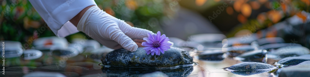 Spa Wellness Concept with Purple Flower and Stone