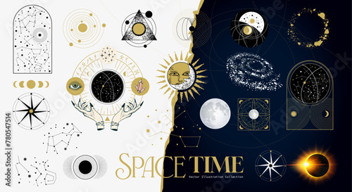 Mysterious astrology and astronomy universe themed objects and star zodiac patterns. Vector illustration © James Thew