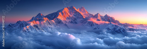 Majestic Sunrise Over Snow-Capped Mountain Peaks