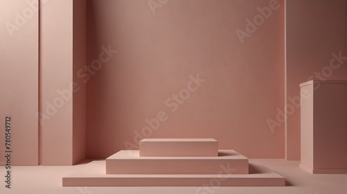 pink pastel background with square podium on the center with sunlight rays from Generative AI