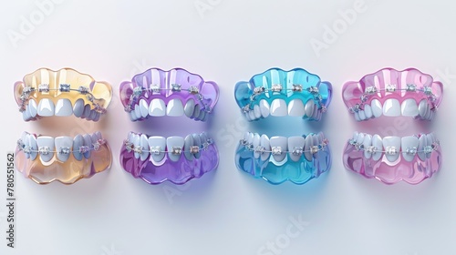 Four sets of braces with different colors photo