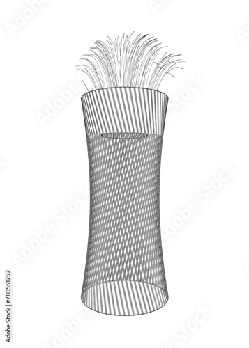 Line drawing of leaves plant in decorative vase. Creative minimalist drawing with decorative vase, flower, branch and leaves. Vector hand drawing sketch line illustration