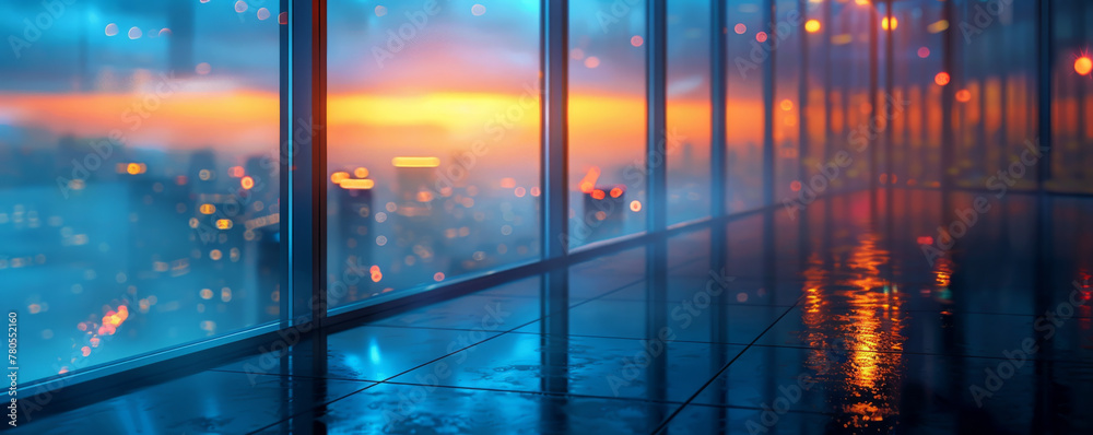 Urban Sunset Reflections on Office Building Glass