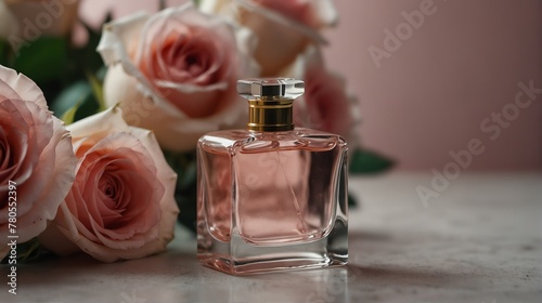 pink roses background with beautiful glass for womens bad-fa-e-b-dcddddfdfield background with beautiful glass for womens perfume bottle from Generative AI