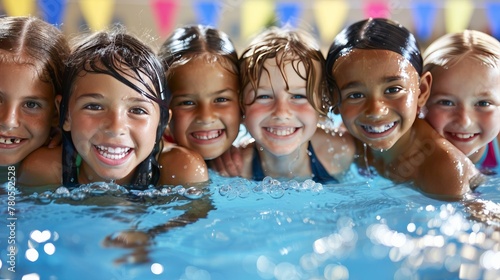 happy children in the pool