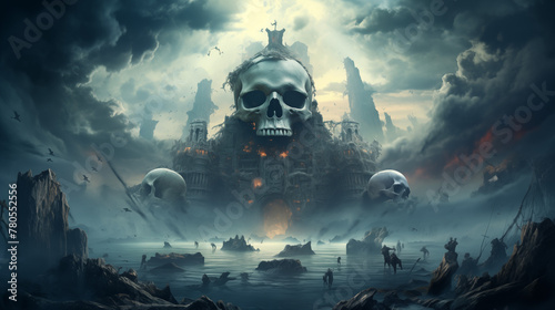 Apocalyptic Skull Island Castle in a Dark Fantasy World