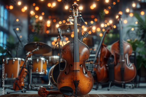 Elegant String Quartet Instruments on Stage