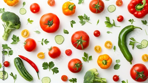 Set of Vegetables isolated on white background. Healthy eating concept. Flat lay, top view.