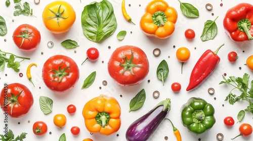 Set of Vegetables isolated on white background. Healthy eating concept. Flat lay, top view.