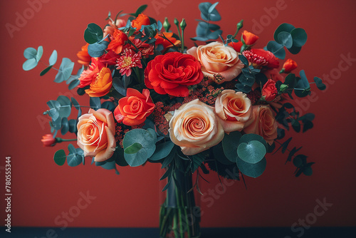 Elegant Floral Arrangement Against Red Backdrop