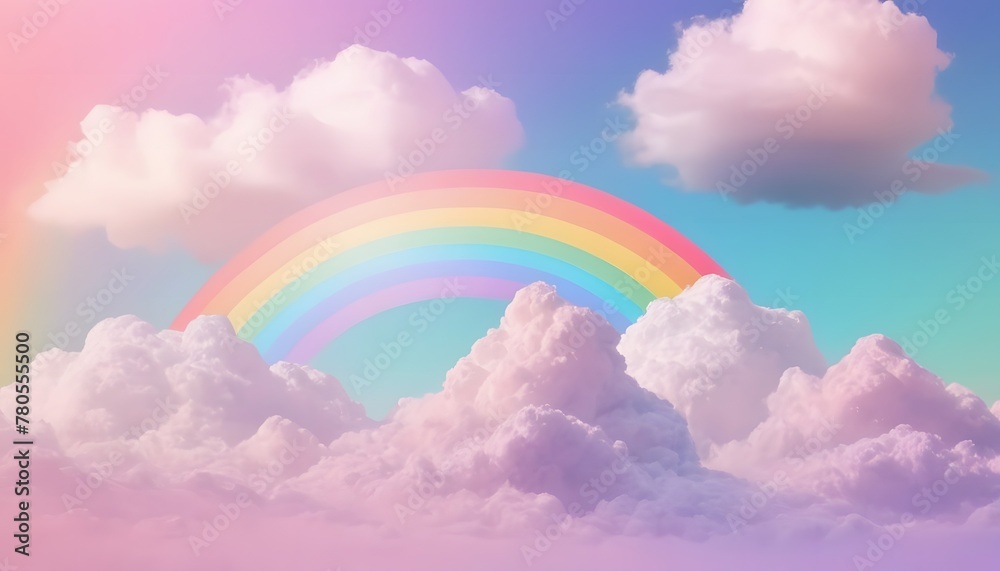 Pastel clouds with a beautiful rainbow. Holographic fantasy rainbow background with clouds. Pastel color sky. Pastel clouds with a beautiful rainbow. Holographic fantasy rainbow background with clouds. Pastel color sky.